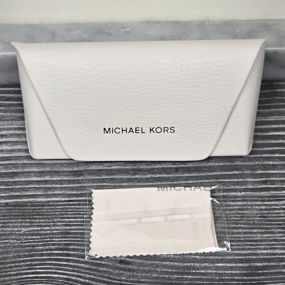 Michael Kors White Pebbled Sunglasses Case with MK Cleaning Cloth Silver Logo
